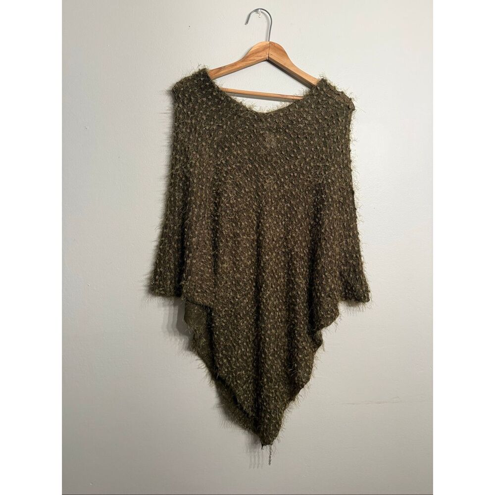 Chico's Brown Swiss Dot Asymmetrical Knitted Pullover Poncho Sweater Large/XL